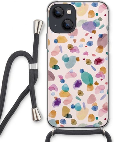 Case Company® - Hoesje met koord geschikt voor iPhone 13 hoesje met Koord - Terrazzo Memphis - Telefoonhoesje met Zwart Koord - Bescherming aan alle Kanten en Over de Schermrand