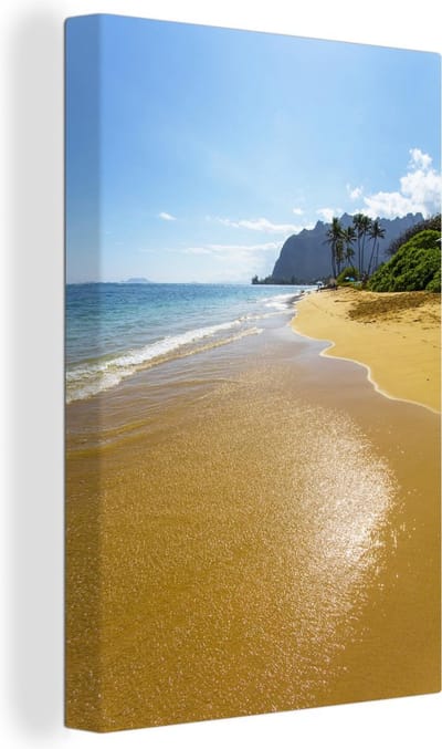 Kaaawa Beach in de stille oceaan Canvas 40x60 cm - Foto print op Canvas schilderij (Wanddecoratie woonkamer / slaapkamer)