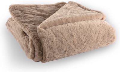 Tiseco - Deken plaid RUBY - zacht imitatie konijnenbont - 150x200 cm, taupe