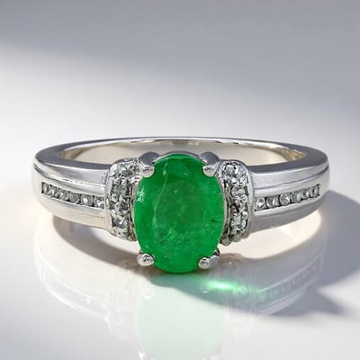 Cavill - Zilveren ring met Bahia-smaragd 0,86 ct en 20 briljant geslepen zirkonia 925 sterling zilver, platina coating, elegant ovaal ontwerp