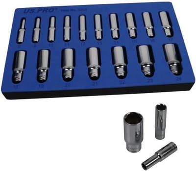 Diepe Doppenset 3/8" - 17 Delig - Metrisch - 6-Kant - 8 t/m 24 mm - Chroom-Vanadium