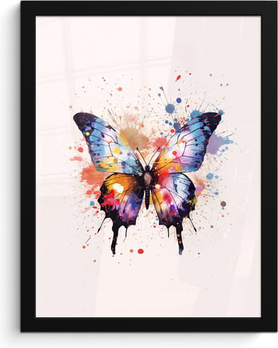 Poster in lijst - Fotolijst 30x40 cm - Posters - Vlinder - Roze - Verf - Kleurrijk - Posterlijst zwart - Kamer decoratie - Wanddecoratie kinderkamer - Muurdecoratie babykamer