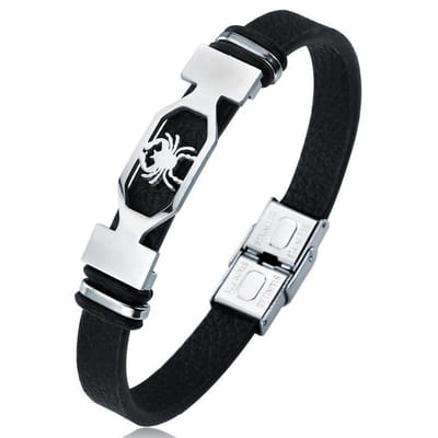 Kreeft / Cancer - Leren Armband met Stalen Sterrenbeeld - Astrologie - Zwart - Armbanden Heren Dames - Papa Cadeau Voor Mannen - Vaderdag