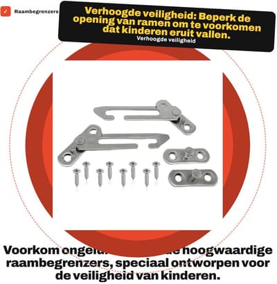 Dailygoods - Raambegrenzers - Kinderveiligheidssloten - Veiligheid voor Kinderen - Zilver - Raambegrenzer Haak - Geschikt voor Thuis - Kleur: Zilver
