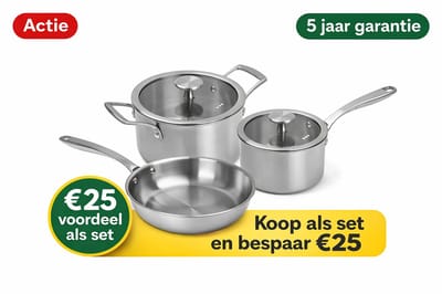 Remoska Proxima Pannenset 8-delig – RVS – 1,5L / 2L / 3L / 5L – met glazen deksels – geschikt voor inductie