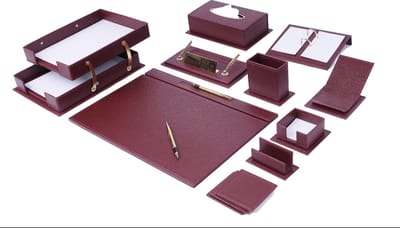 Lederen Bureauset - Luxe BORDEAUX ROOD - Bureau Organizer - Bureau opbergruimte - Lederen onderzetter - Bureauaccessoires - 14 Delige set