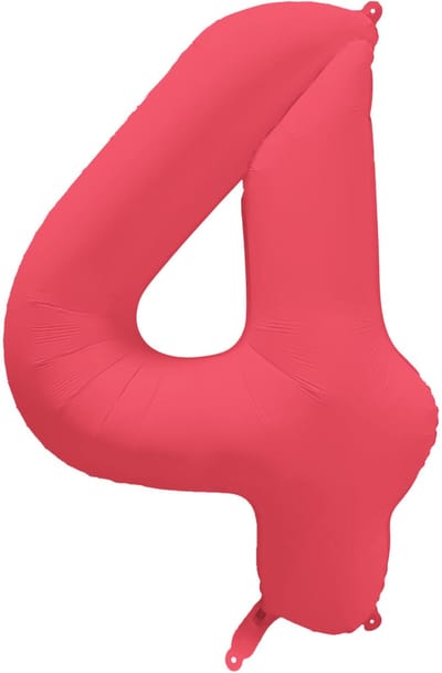 Riethmüller - Folieballon cijfer 4 - neon rood - 86 cm