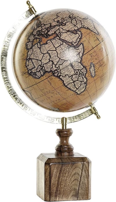 Items Wereldbol globe - bruin/ goud - houten voet - 22 x 40 cm - Landen/continenten topografie