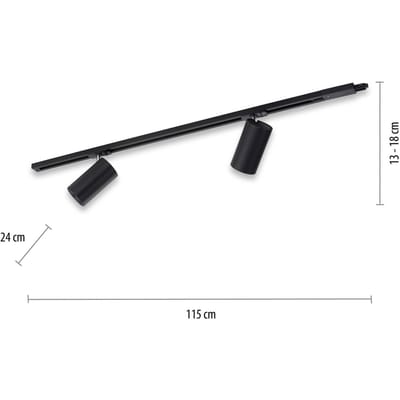 PURE Technik LED track light, 2-lamps, zwart