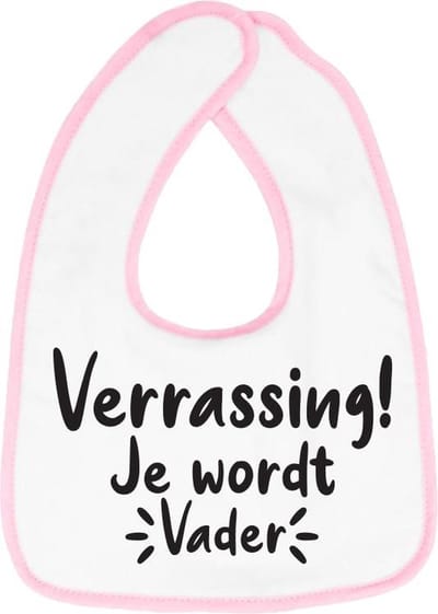 Hospitrix Slabbetje met Tekst "Verrassing Je Wordt Vader!" Roze - Cadeau Zwangerschap - Baby Kwijldoek - Kwijllap - Morslap - Bavette - Bekendmaking - Aankondiging - Aanstaande Moeder - Moederdag