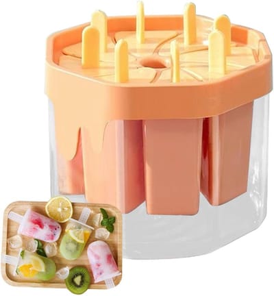 IJsjesmaker - Vriezer vorm - Zomerse traktaties - Acht ijsjes tegelijk - 13.5 x 13.5 cm - Oranje
