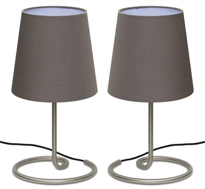 Trango Set van 2 Bedlamp 2018-25B *BROWNY* Tafellamp met stoffen kap in bruin incl. 1x E14 lamphouder voor LED-lampen, bedlampje voor slaapkamer, bureaulamp, tafellamp, vensterbanklamp - L: 20cm - B: 10cm - H: