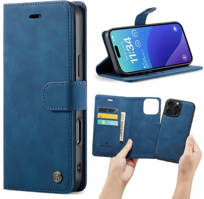 Casemania – iPhone 16 Pro – 2 in 1 – Bookcase - Donker Blauw