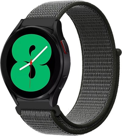 By Qubix - Geschikt voor Garmin bandje - Geschikt voor Garmin Vivoactive 4 / 4L - Sport Loop nylon bandje - Donkergroen met grijze band - Smartwatch bandje 22mm