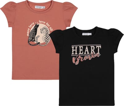 Dirkje Meisjes 2 PACK T-shirt - Faded red+black - Maat 92