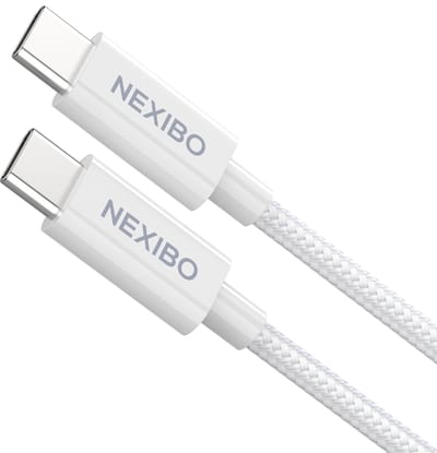 Nexibo USB C naar USB C Kabel 100W 5A - USB 3.0 - Snellader - Oplaadkabel - Gevlochten Nylon - Wit - 2 Meter