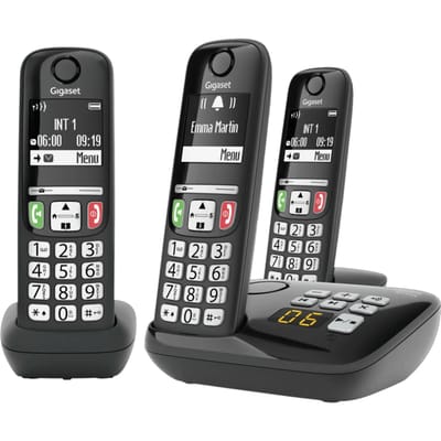 Gigaset A735A Trio - draadloze telefoon met antwoordapparaat - duidelijk scherm met goed contrast - echte allrounder voor thuis en kantoor -Zwart