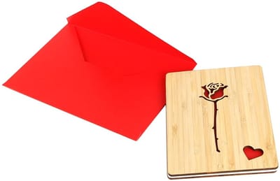 Dailygoods- Valentijnskaart Romantische Houten Rozenkaart - Liefdeskaart - 3D Gevouwen Envelop - Elegant Cadeau - 15 x 11 cm - Handgemaakt Uniek