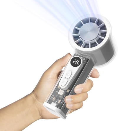 Draagbare Ventilator Met Ingebouwde Koeler, 5000mAh Accu, 6 Snelheden, LED Scherm, Hogesnelheid Turbine, Transparant Deksel, Perfect Voor Reizen & Concerten