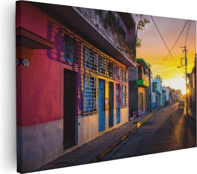 Artaza Canvas Schilderij Zonsondergang - 30x20 cm - Klein - Muurdecoratie Stad - Wanddecoratie Woonkamer - Kamer Accessoires