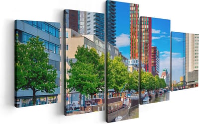 Artaza Canvas Schilderij Vijfluik Rotterdamse Gracht Met Boten - 100x50 - Foto Op Canvas - Canvas Print