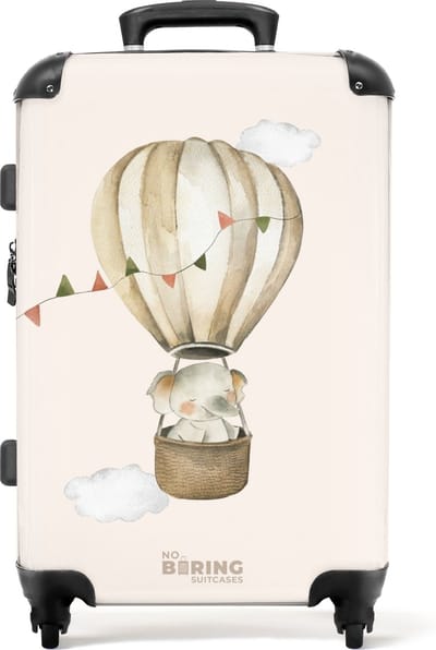 NoBoringSuitcases.com® - Kinderkoffer - Kindertrolley jongen en meisje - Olifant in een luchtballon - Handbagage koffer lichtgewicht - Reiskoffer trolley kinderen - Rolkoffer met wieltjes - Past binnen 55x40x20 en 55x35x25222