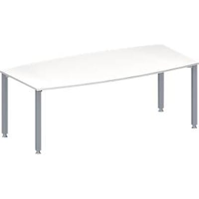 Schäfer Shop  Genius Vergadertafel MODENA FLEX, in hoogte verstelbaar, bootvorm, 4-poot vierkante buis, B 2000 x D 1000/800 mm, zonder contactdoos, wit