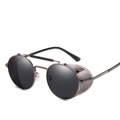 Zwarte en grijze lenzen met, steampunk-retrostijl, zonnebril voor dames en heren, UV400-bescherming, ronde bril, retro-gotische bril voor dames/heren