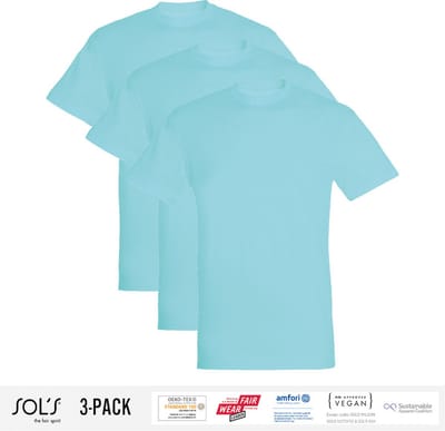 3 Pack Sol's Jongens/Meisjes T-Shirt 100% biologisch katoen Ronde hals Atoll Blauw Maat 86/94 (1/2 Jaar)