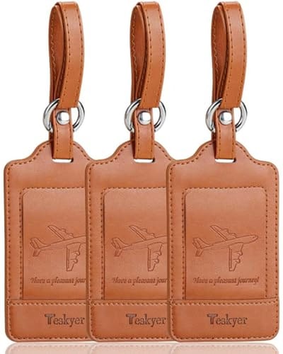 Thijox - Set van 3 Bagagelabels - PU-lederen Kofferlabels met Naam-ID-kaart - Duurzaam en Opvallend Reisaccessoire in Bruin - Perfect voor Vakanties e