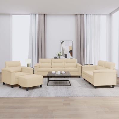 vidaXL - 4-delige - Loungeset - met - kussens - microvezelstof - crèmekleurig