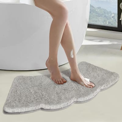 JGS ® Douchemat, hoekdouche, antislip, 3,5 cm, microvezel, hoogpolig, douchemat, halfrond, gebogen douchemat, absorberend, voor hoekbad, 45 x 110 cm, machinewasbaar, grijs