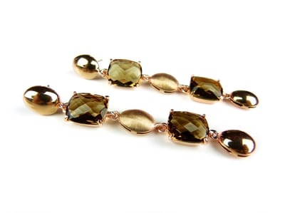 oorringen Model 2 Rectangle Long zilveren oorringen oorbellen roos goud verguld gezet met bruine stenen