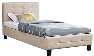Gestoffeerd Eenpersoonsbed 90 x 200 cm - Modern Design Bedframe met Lattenbodem - Beige Textielbed