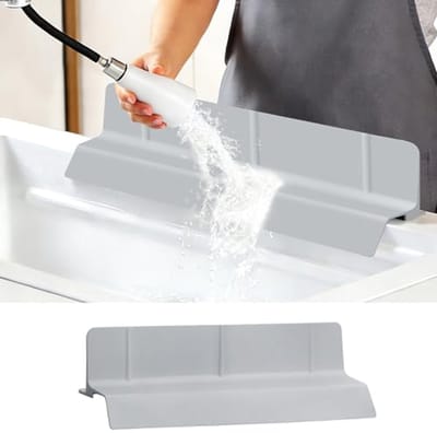 Gootsteen Beschermmat - Keuken Gootsteen Splash Guard - 46 x 9 cm – Siliconen spatbeschermer voor de gootsteen - Geschikt voor keukenkranen - Kraanmat met Zuignappen en Afwateringsontwerp – Grijs