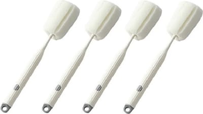 Set van 4 Sponsborstels – Afwasborstel, Glazenborstel, Flessenborstel – Stevig & Duurzaam – 27,5x5 cm – Wit – Keukenaccessoire voor Borden, Bekers & Glazen