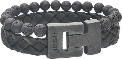 JOSH Heren Leren Armband met Natuursteen Zwart | 24981-BRA