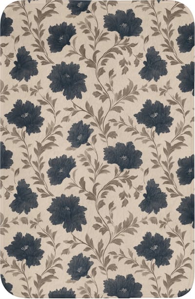 WC mat 40x60 cm - Antislip - Motief - Bloemen - Zwart - Beige - Toiletmat - Vloermat - Douchemat - Toilet tapijt - Toiletmatten