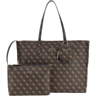 GUESS Shopper Schoudertas Power Play Large Tech Tote Brown Logo Donkerbruin