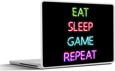 Laptop sticker - 17.3 inch - Gaming - Led - Quote - Eat sleep game repeat - Gamen - 40x30cm - Laptopstickers - Laptop skin - Cover - Schoolspullen tieners