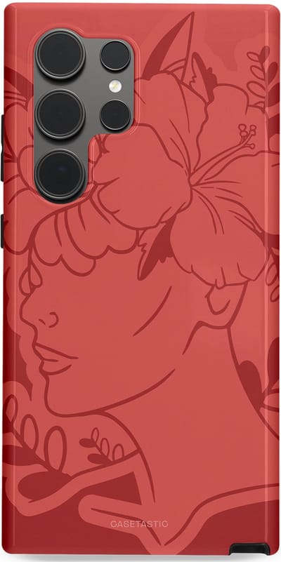 Casetastic hoesje geschikt voor Samsung Galaxy S24 Ultra - Dubbellaagse bescherming - Bloemenfluistering - Fashion Case - Koraal Terracotta