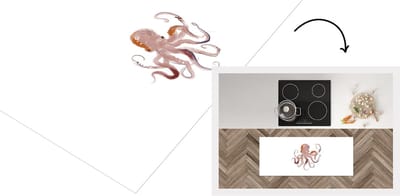 Keukenloper - Loper keuken - Dieren - Octopus - Zee - Waterverf - 120x50 cm - Keukenloper vinyl