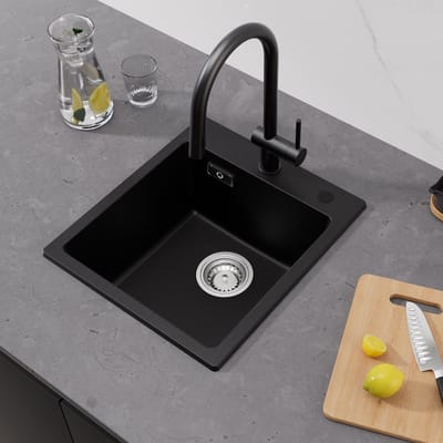 CECIPA max Spoelbak Keuken 40x45CM - Granieten Spoelbakken Keuken - Graniet spoelbak - Enkele spoelbak - Spoelbakken met afdruip - Zwart