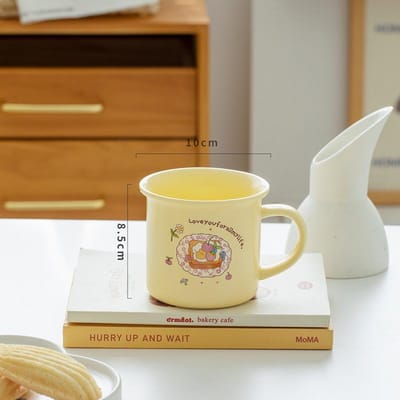 Leuke Keramische Mok Cartoon Crème Melk Ontbijtkop Hoog Uitziende Thuis Koffiekop Meisjes Afternoon Tea Kop 380ML