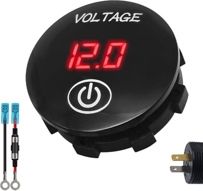 ProRide Voltmeter Inbouw 12-24V DC met Aan/Uit schakelaar - met Aansluitkabel 60cm en Glaszekering 10A - Rood