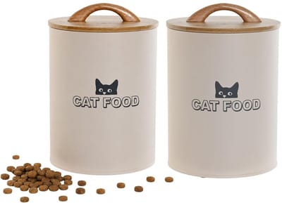 Secret de Gourmet Kattenvoedsel Bewaarblik / voorraadblik - 2x - beige - kattensnoepjes / kattenbrokken - 2,5 liter