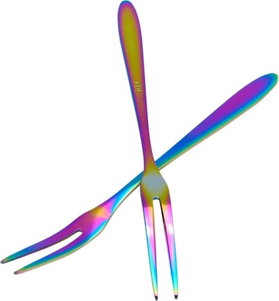 Slasvorken, roestvrij staal, kleine vorken, regenboog, 2-tands vork voor cocktail-voorgerecht, dessertfeest, set van 5 Regenboog