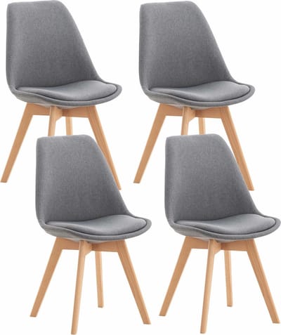 CLP 4-delige set Linares eetkamerstoelen met rugleuning en gestoffeerd op beukenhouten frame Stof/licht grijs
