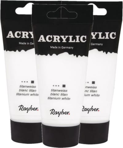 Rayher hobby Acrylverf op waterbasis - 3x - wit - 75 ml - Schilderen/knutselen - Voor kinderen en volwassenen