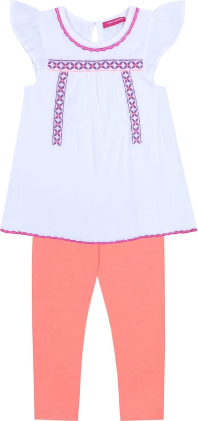 Set blouse + oranje en witte legging, korte mouwen